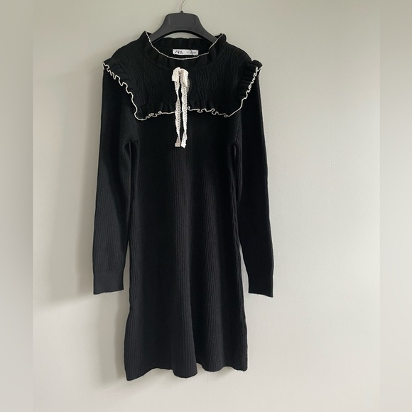 ZARA WOMEN’S SWEATER BOW MINI DRESS SIZE L - Picture 1 of 8